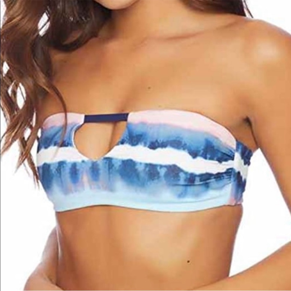 Splendid Tie Dye Stripe Reversible Soft Cup Bandeau Bikini Top S NWT Blue Pink